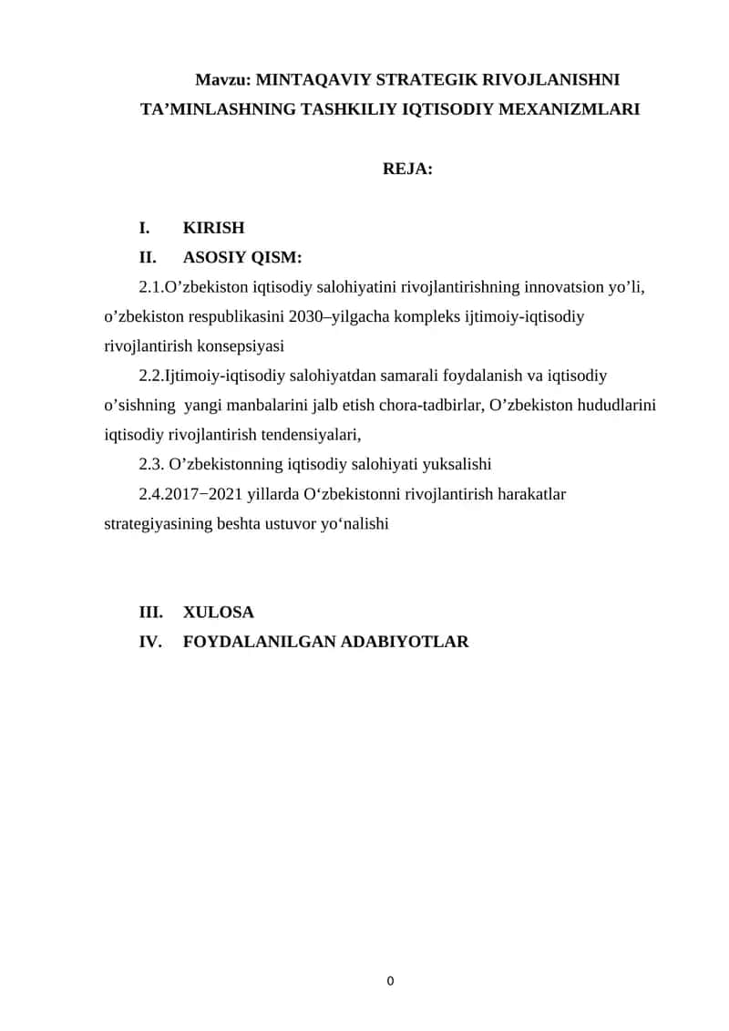 MINTAQAVIY STRATEGIK RIVOJLANISHNI TA’MINLASHNING TASHKILIY IQTISODIY MEXANIZMLARI 1