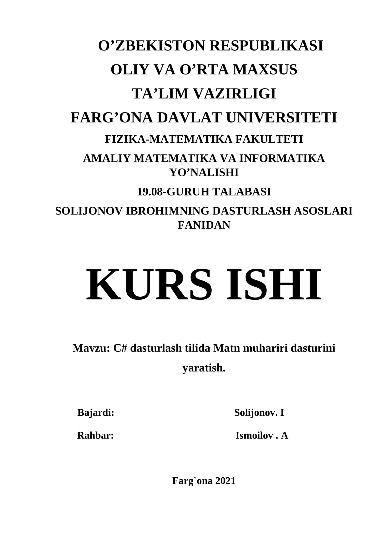 C# dasturlash tilida Matn muhariri dasturini yaratish. 1