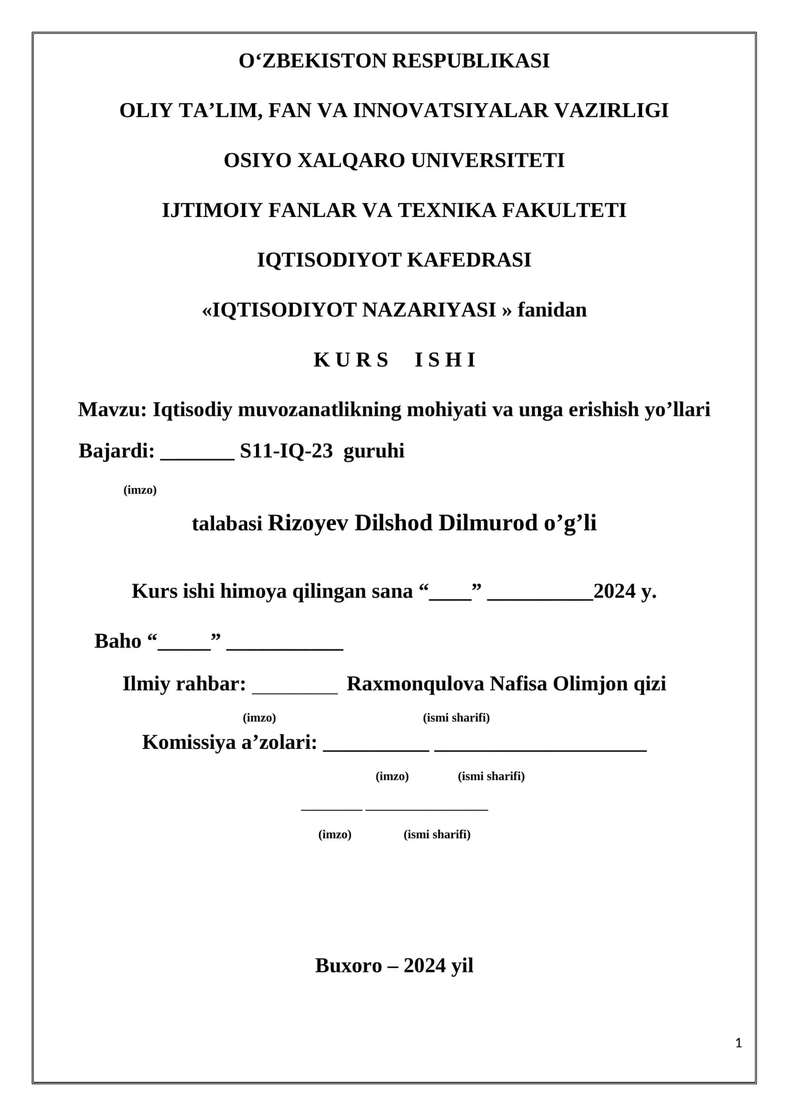 Iqtisodiy muvozanatlikning mohiyati va unga erishish yo’llari 1
