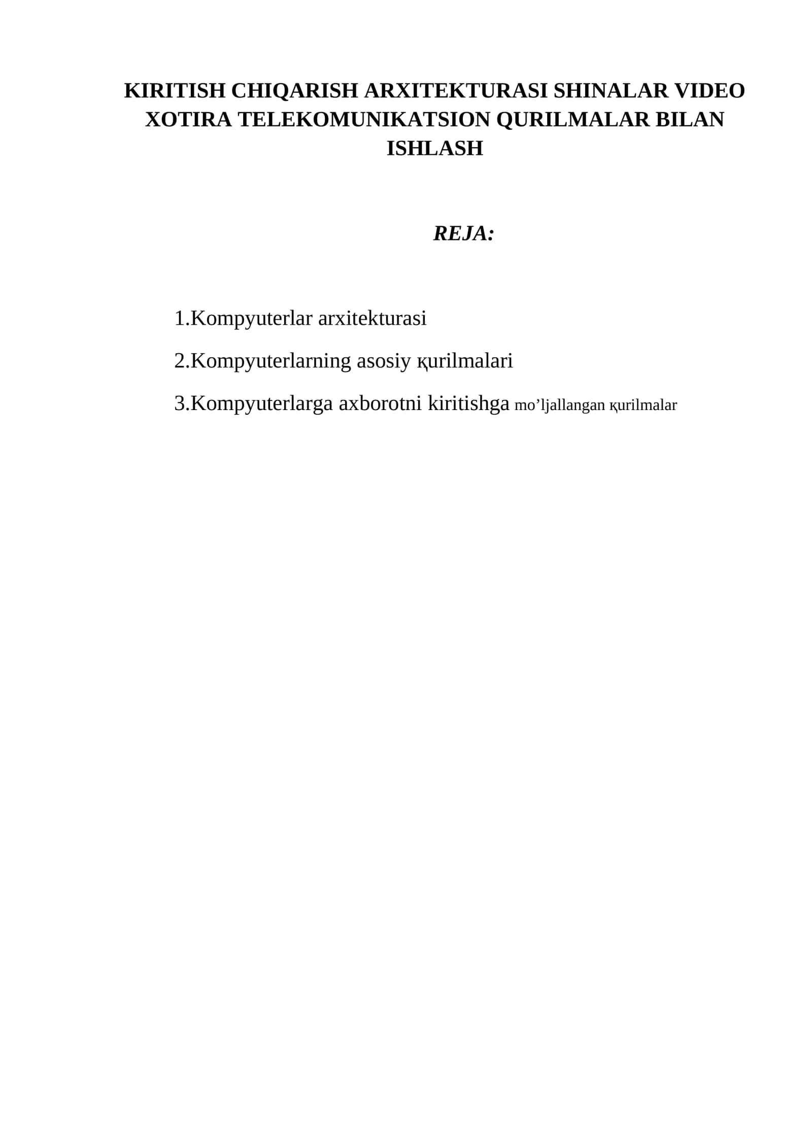 KOMPYUTERLAR ARXITEKTURASI 1