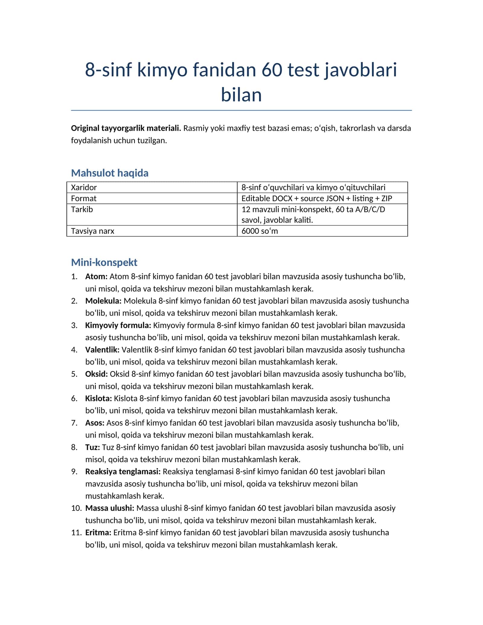 8-sinf kimyo fanidan 60 test javoblari bilan 1