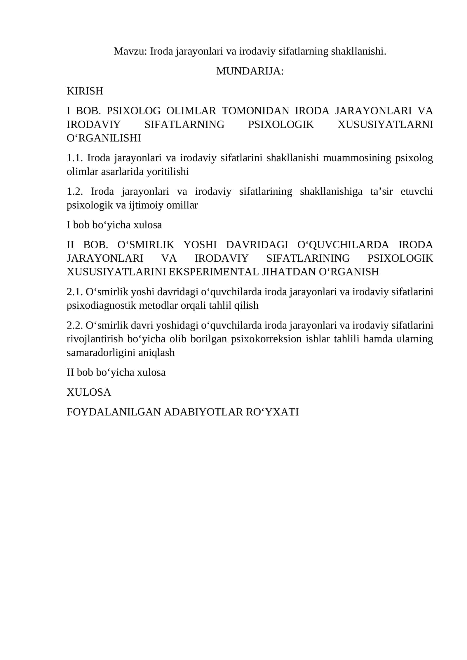 Iroda jarayonlari va irodaviy sifatlarning shakllanishi 1