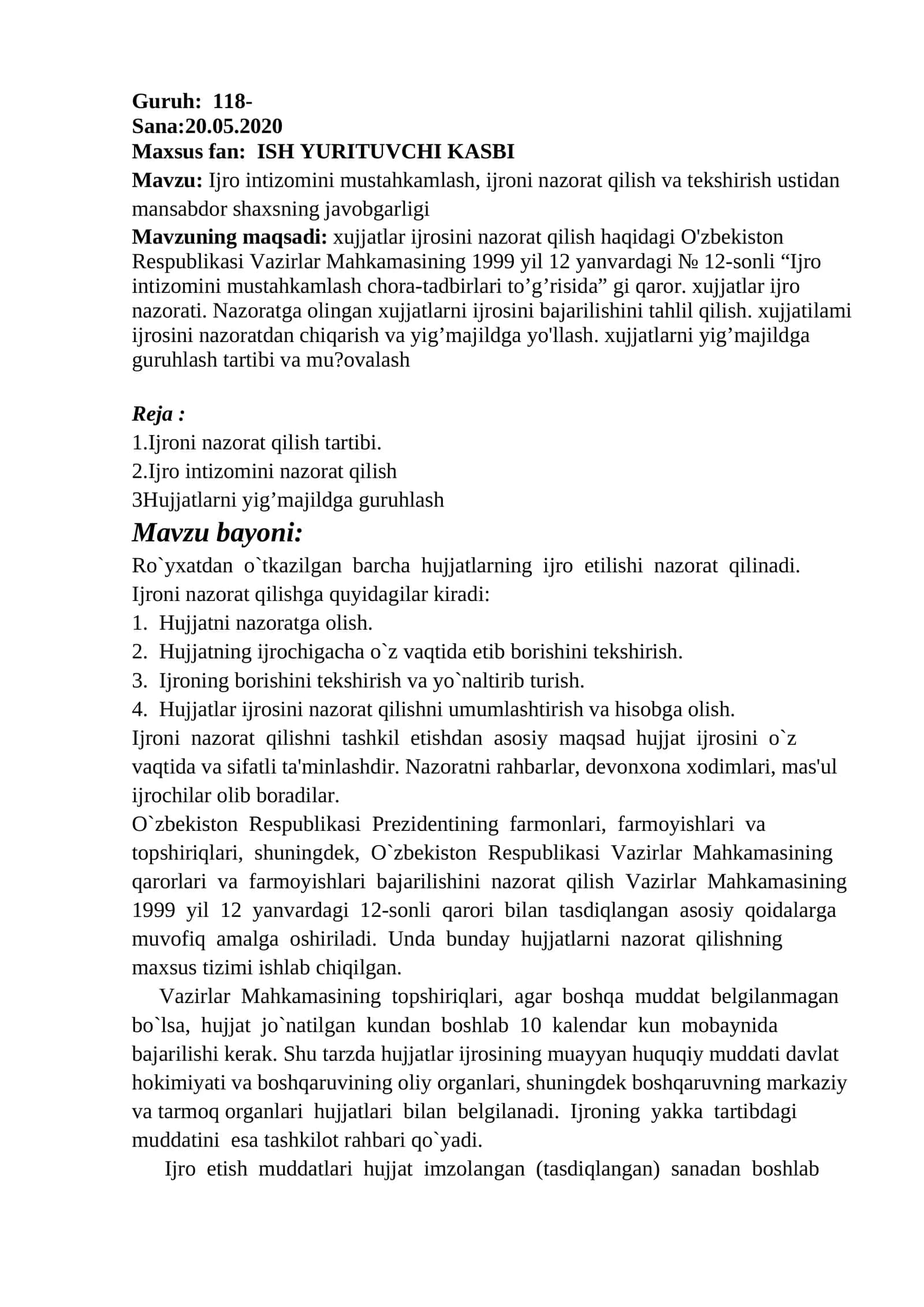 Ijro intizomini mustahkamlash 1