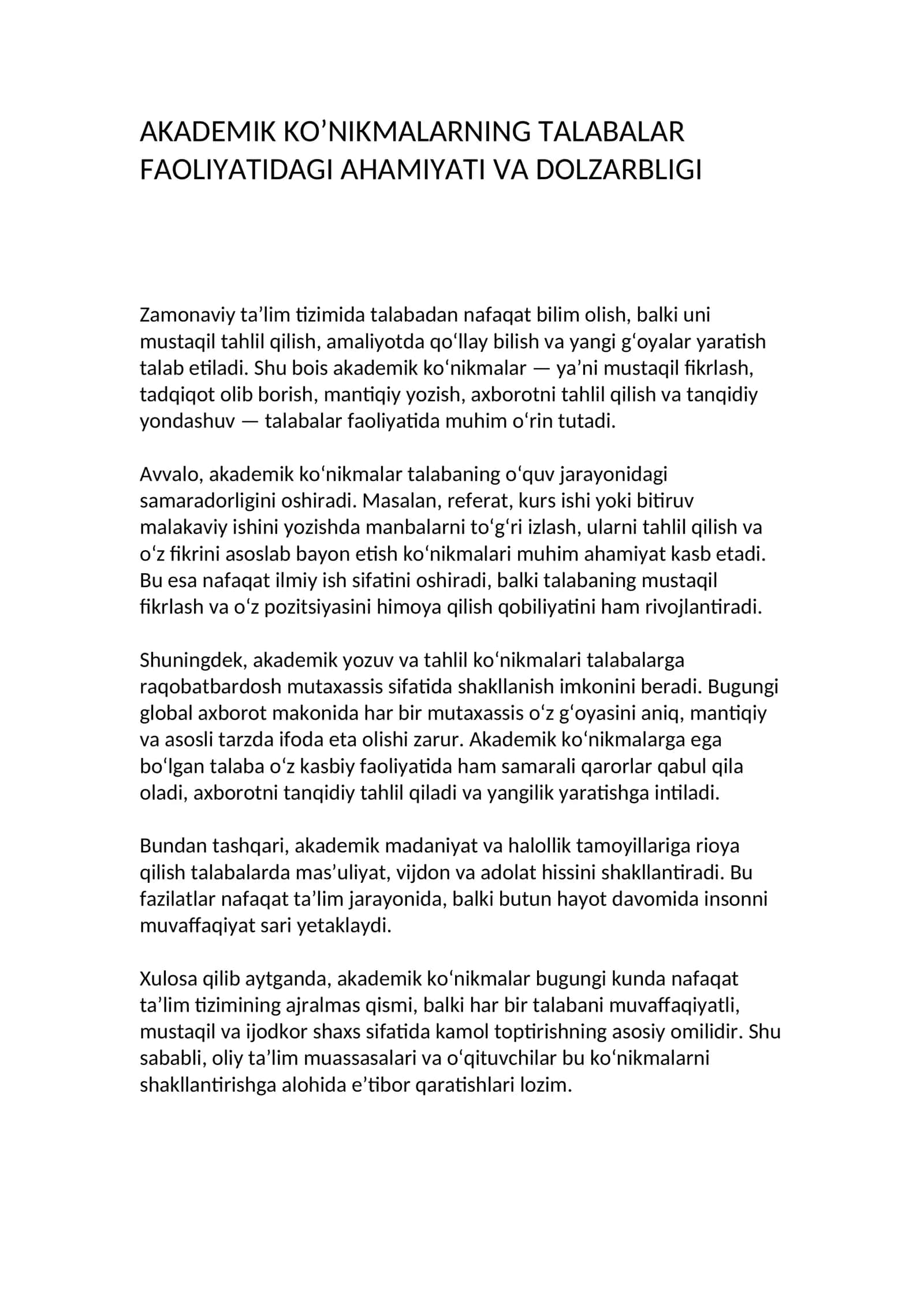Akademik ko’nikmalar 1
