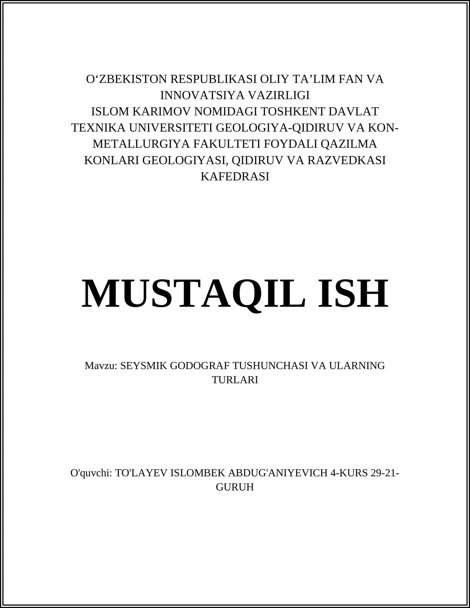SEYSMIK GODOGRAF TUSHUNCHASI VA ULARNING TURLARI 1