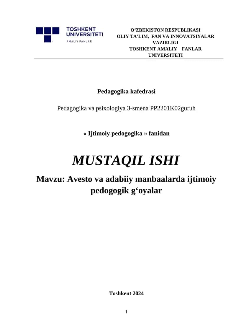 Avesto va adabiiy manbaalarda ijtimoiy pedogogik g‘oyalar 1