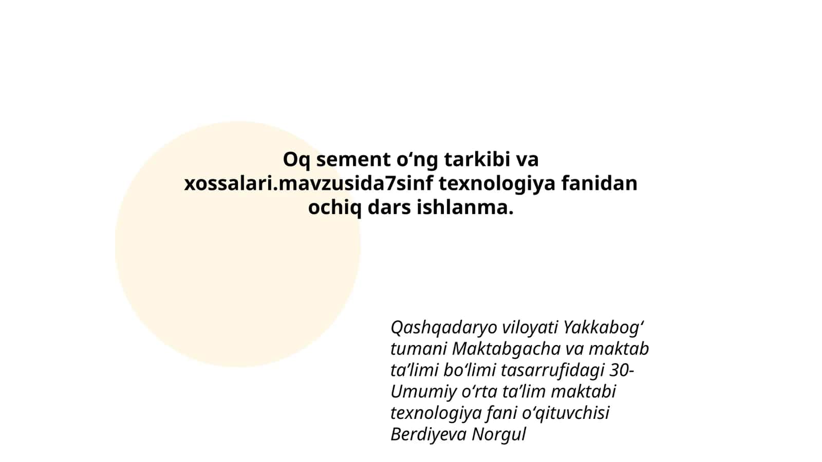 Oq sement oʻng tarkibi va xossalari 1