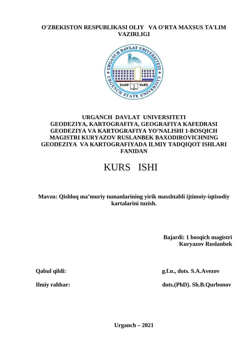 QISHLOQ MA’MURIY TUMANLARINING YIRIK MASSHTABLI IJTIMOIY IQTISODIY KARTASINI TUZISH 1
