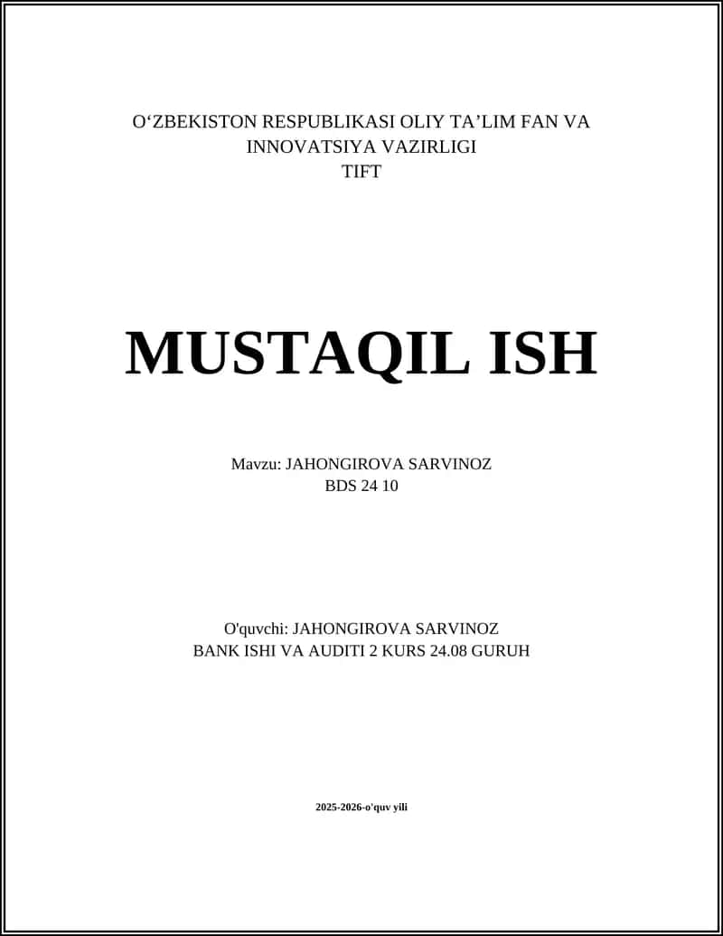 MUSTAQIL ISH 1