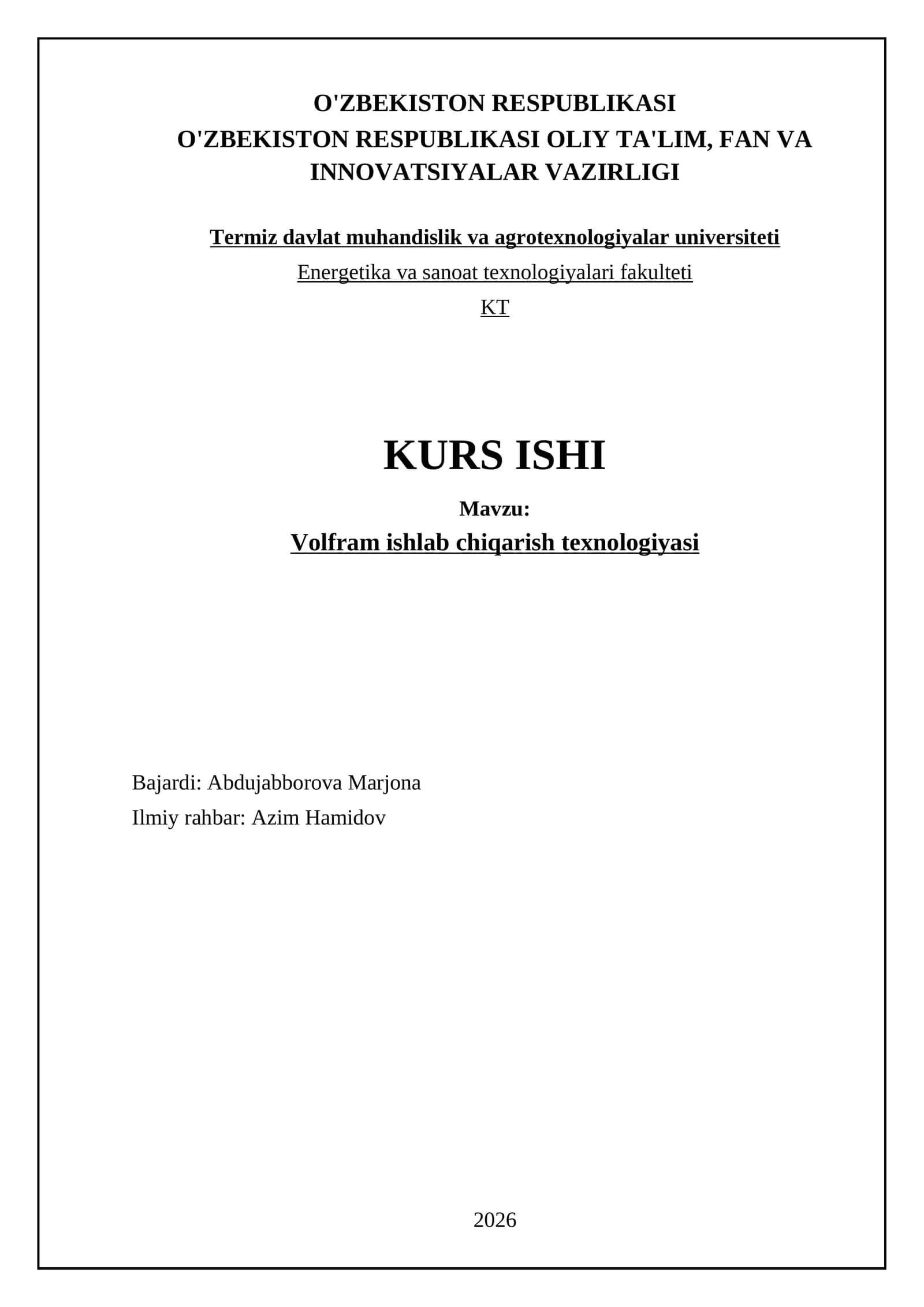 Volfram ishlab chiqarish texnologiyasi 1
