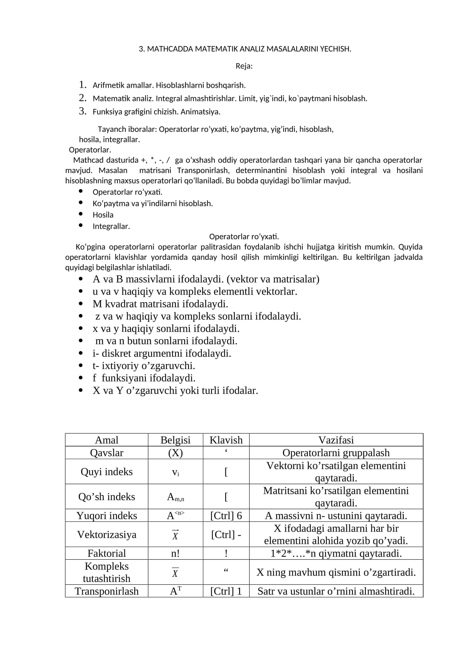 MATHCADDA MATEMATIK ANALIZ MASALALARINI YECHISH 1