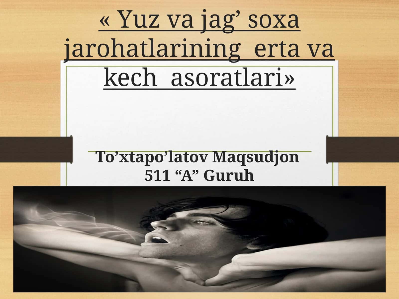 Yuz va jag’ soxa jarohatlarining erta va kech asoratlari 1