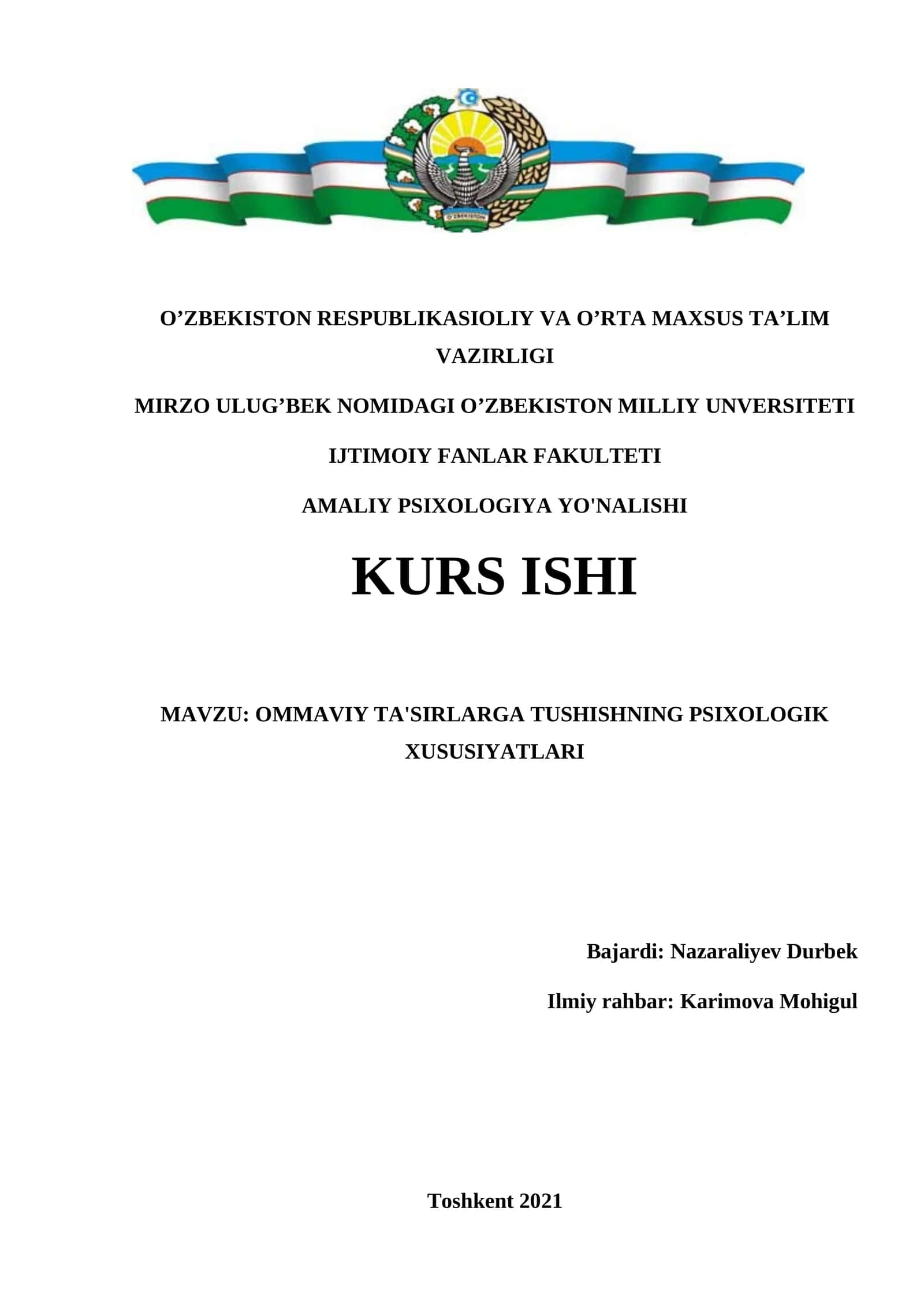 OMMAVIY TA'SIRLARGA TUSHISHNING PSIXOLOGIK XUSUSIYATLARI 1