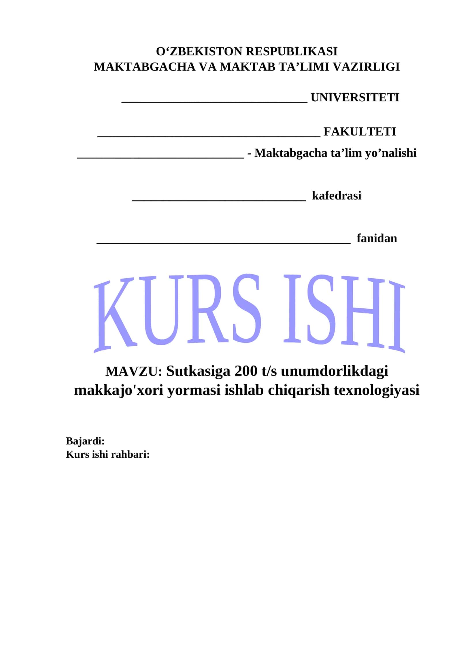 Sutkasiga 200 t/s unumdorlikdagi makkajo'xori yormasi ishlab chiqarish texnologiyasi 1