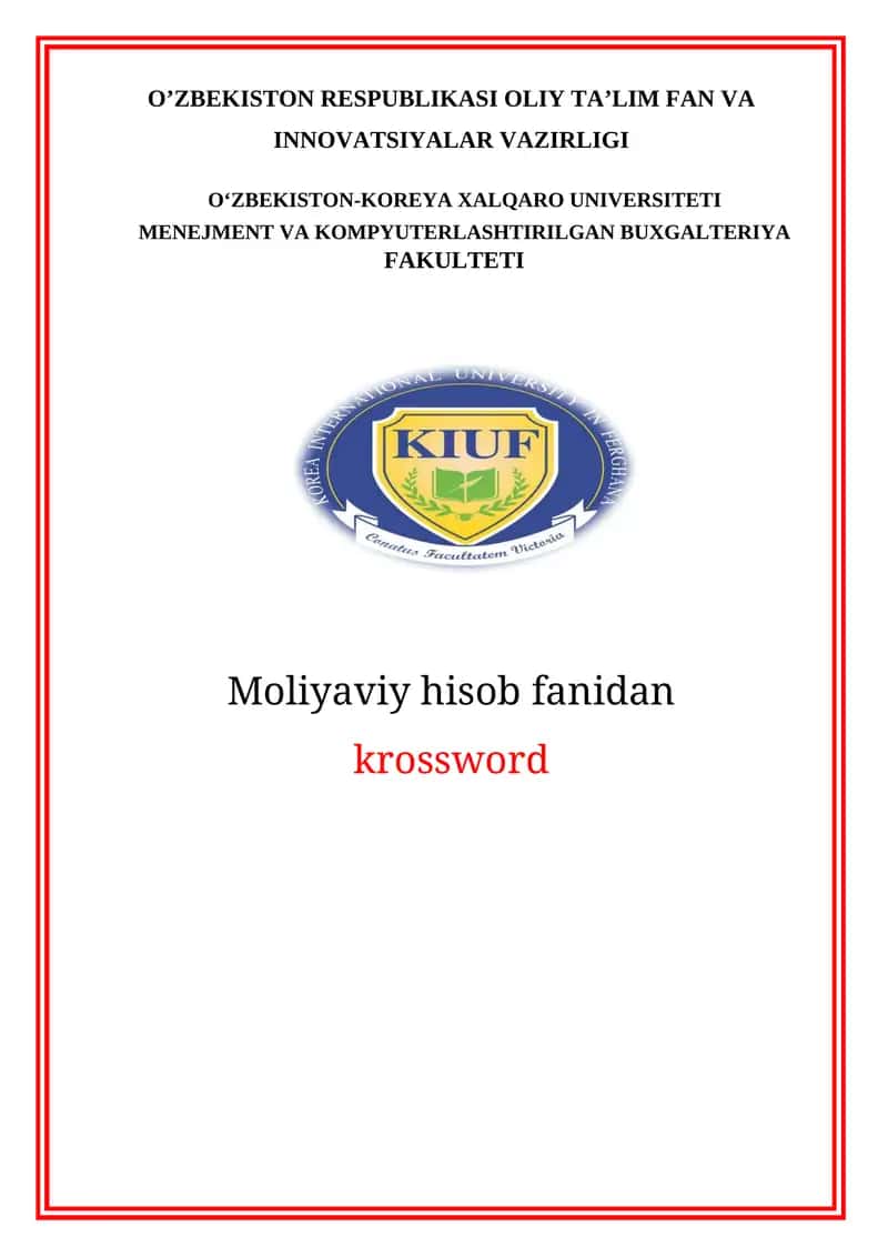 Moliyaviy hisob fanidan krossword 1