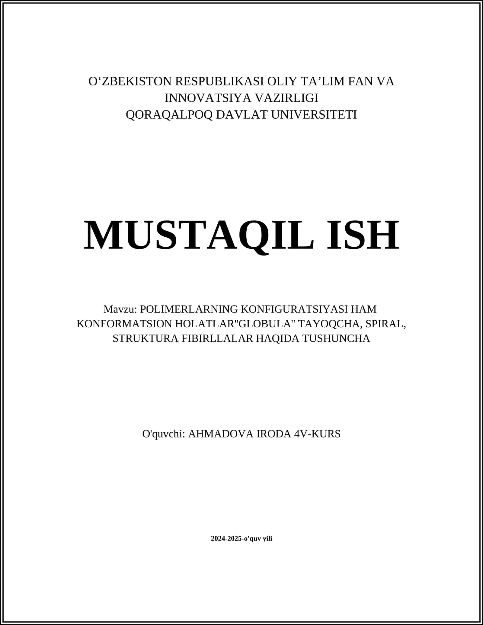 POLIMERLARNING KONFIGURATSIYASI HAM KONFORMATSION HOLATLAR 1