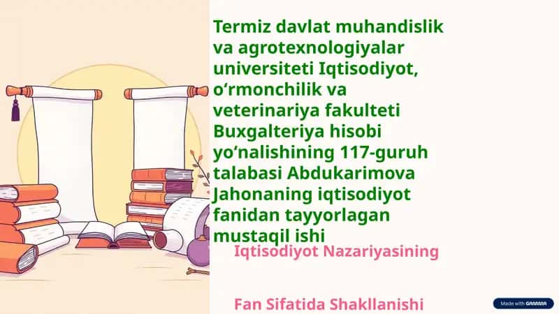 Iqtisodiyot Nazariyasining Fan Sifatida Shakllanishi 1