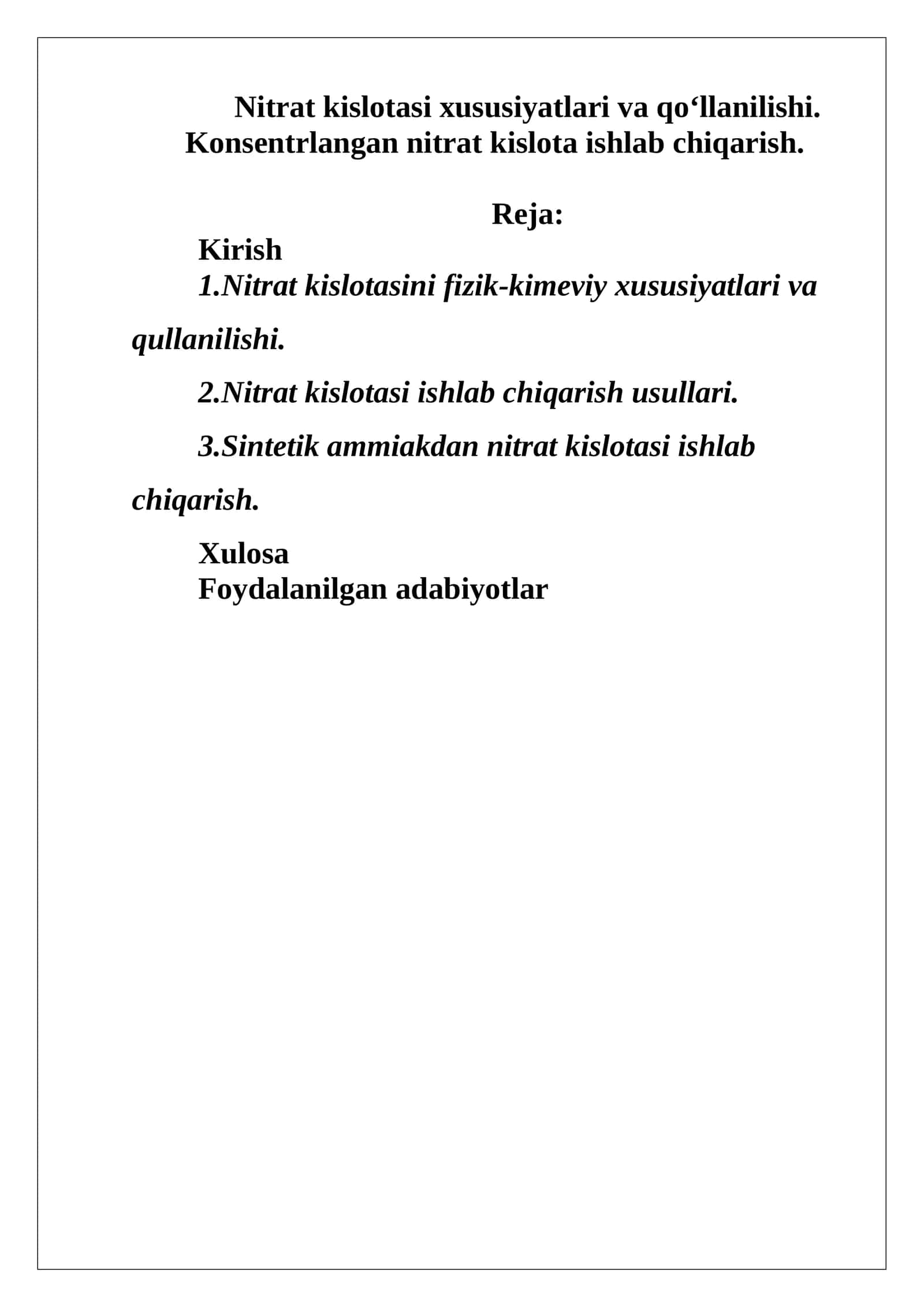 Nitrat kislotasi xususiyatlari va qo‘llanilishi 1