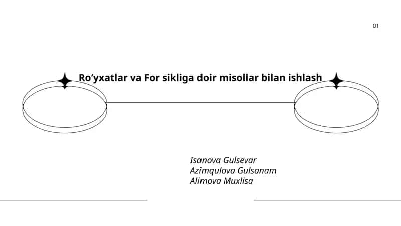 Roʻyxatlar va For sikliga doir misollar bilan ishlash 1