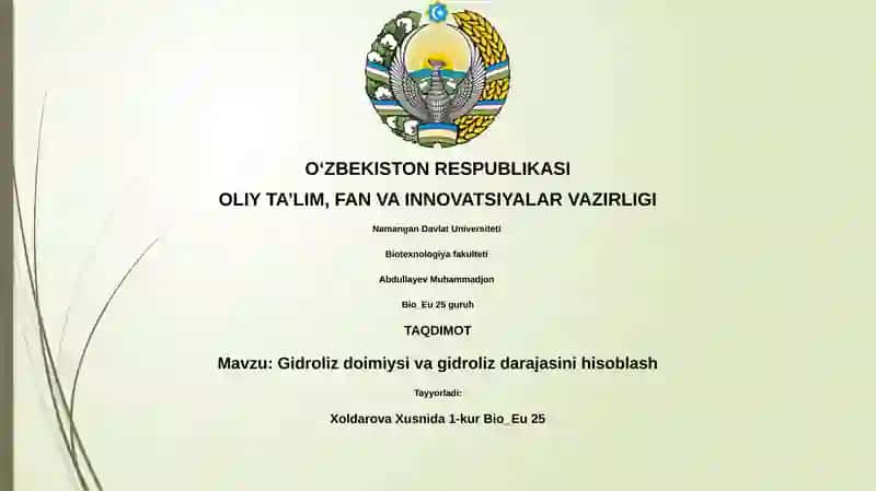 Gidroliz doimiysi va gidroliz darajasini hisoblash