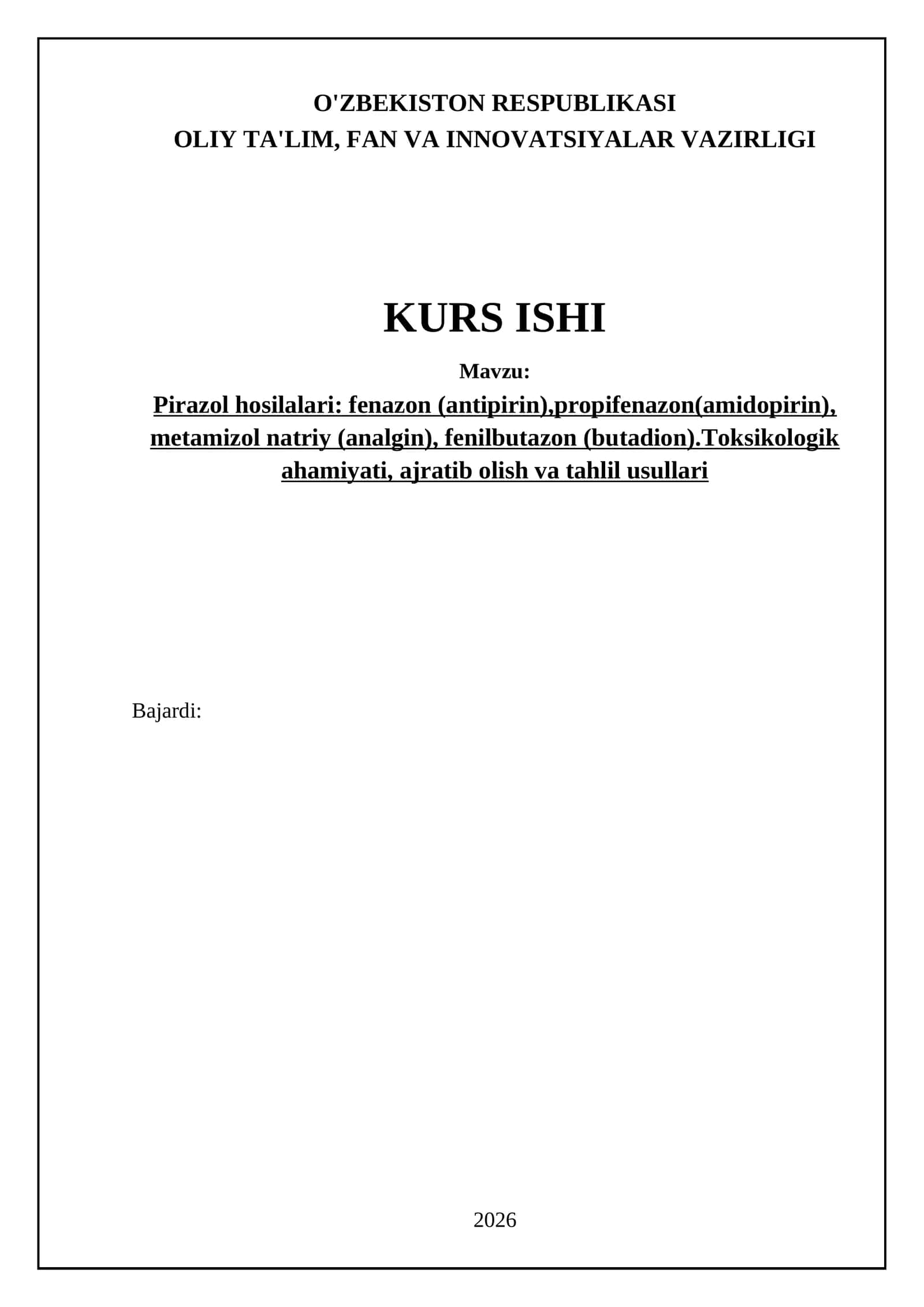 Pirazol Hosilalari Kimyosi va Farmakologik Guruhlanishi 1