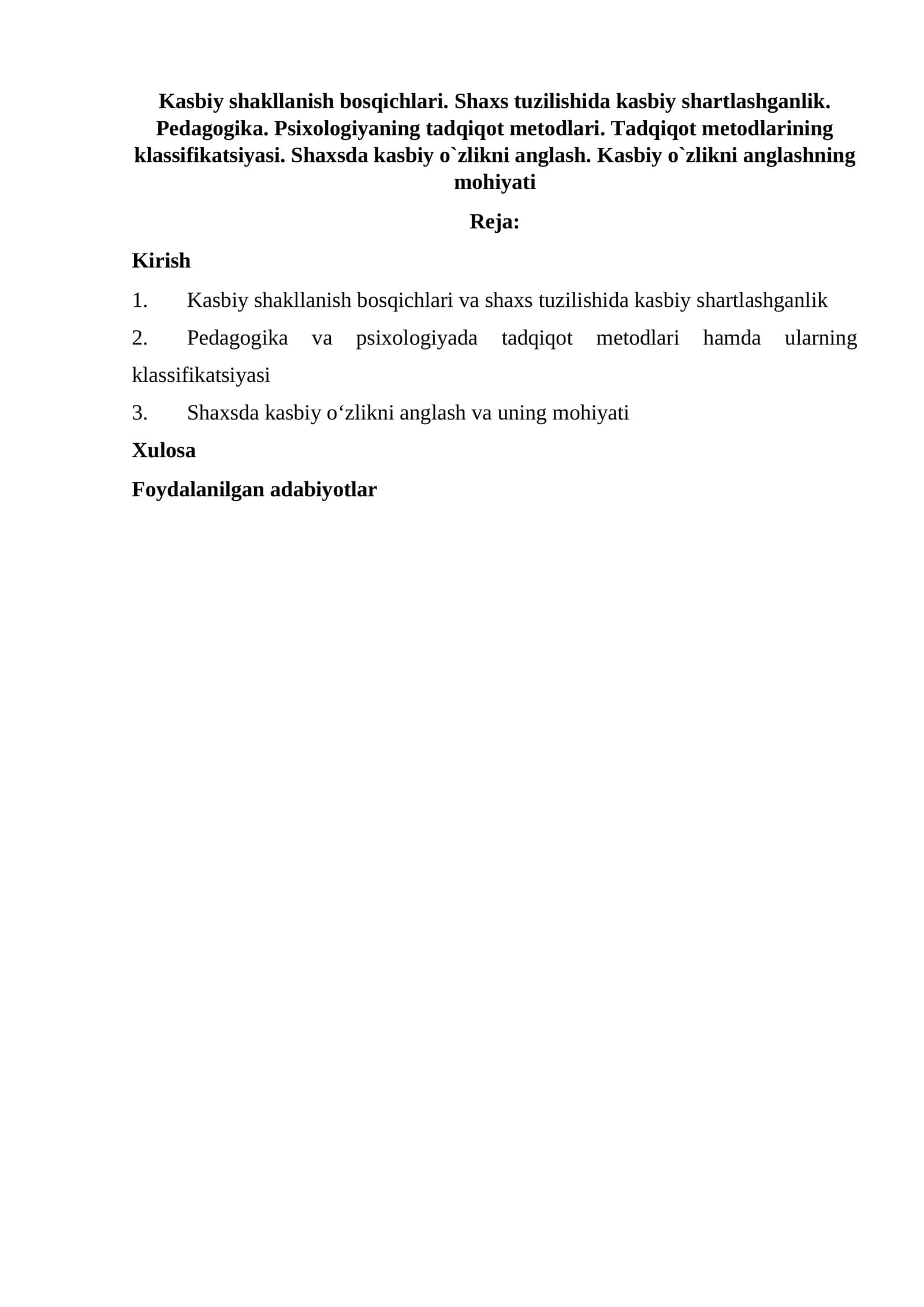 Kasbiy shakllanish bosqichlari 1