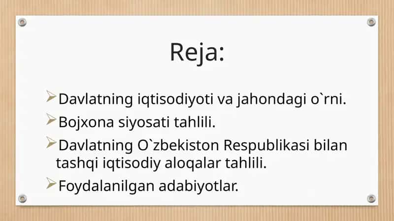 Davlatning iqtisodiyoti va jahondagi oʻrni 1