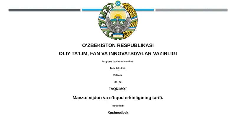 Vijdon va e'tiqod erkinligining tarifi 1