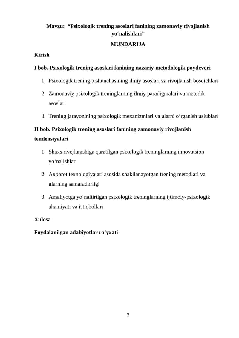 Psixologik trening asoslari fanining zamonaviy rivojlanish yo‘nalishlari 1