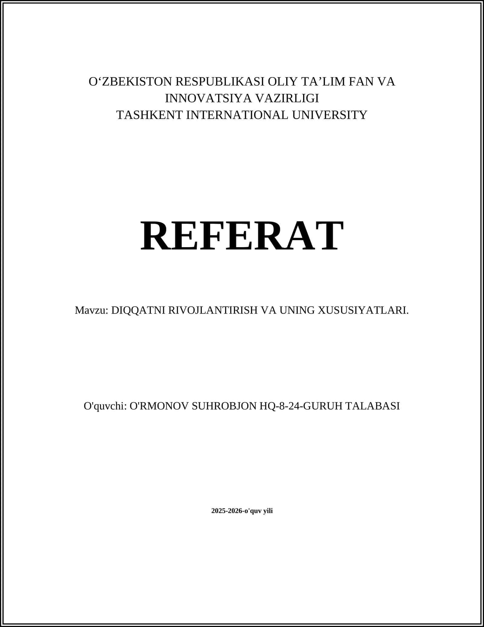 DIQQATNI RIVOJLANTIRISH VA UNING XUSUSIYATLARI 1