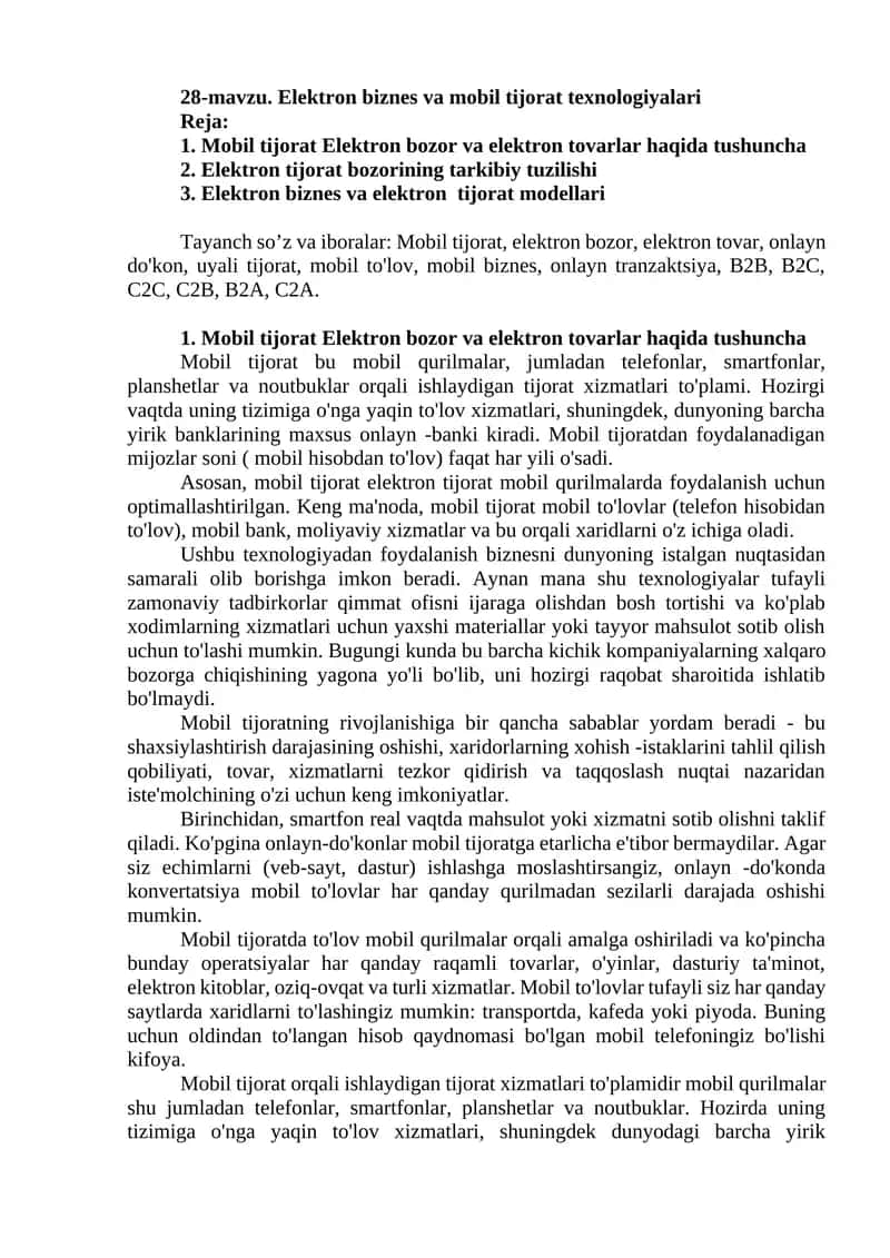 Mobil tijorat Elektron bozor va mobil tijorat texnologiyalari 1