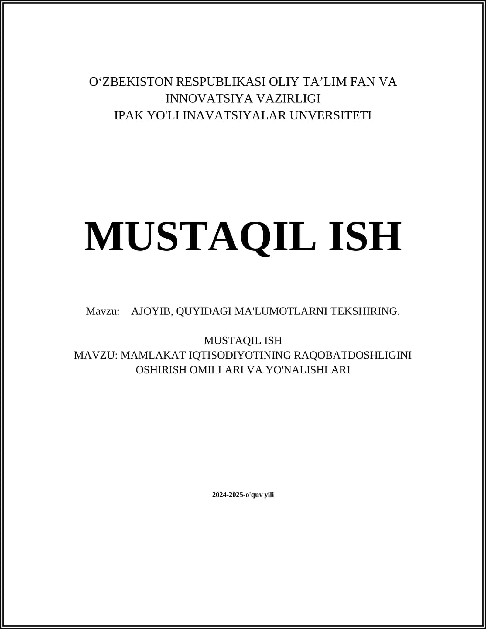 MAMLAKAT IQTISODIYOTINING RAQOBATDOSHLIGINI OSHIRISH OMILLARI VA YO'NALISHLARI 1