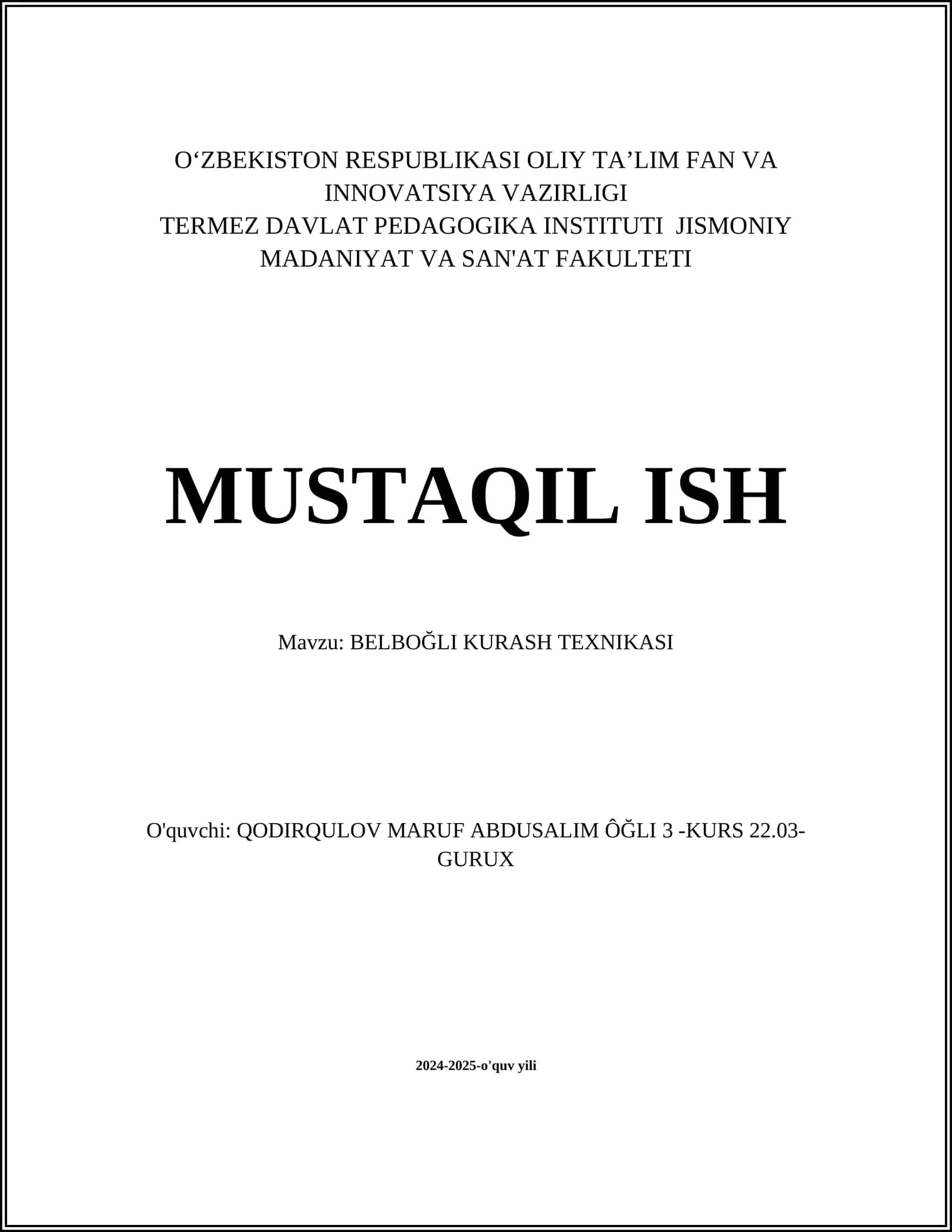 BELBOĞLI KURASH TEXNIKASI 1