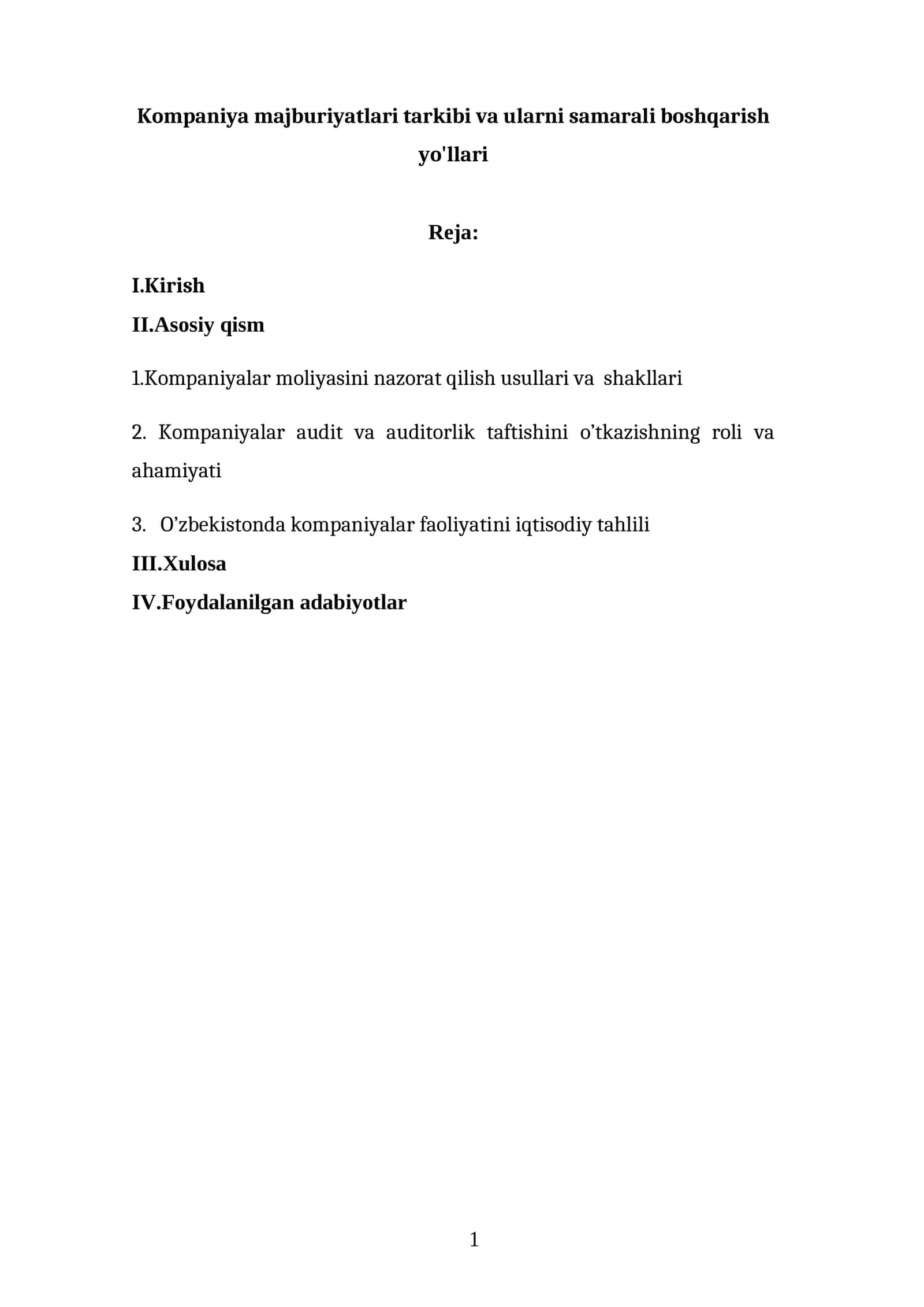 Kompaniya majburiyatlari tarkibi va ularni samarali boshqarish yo'llari 1