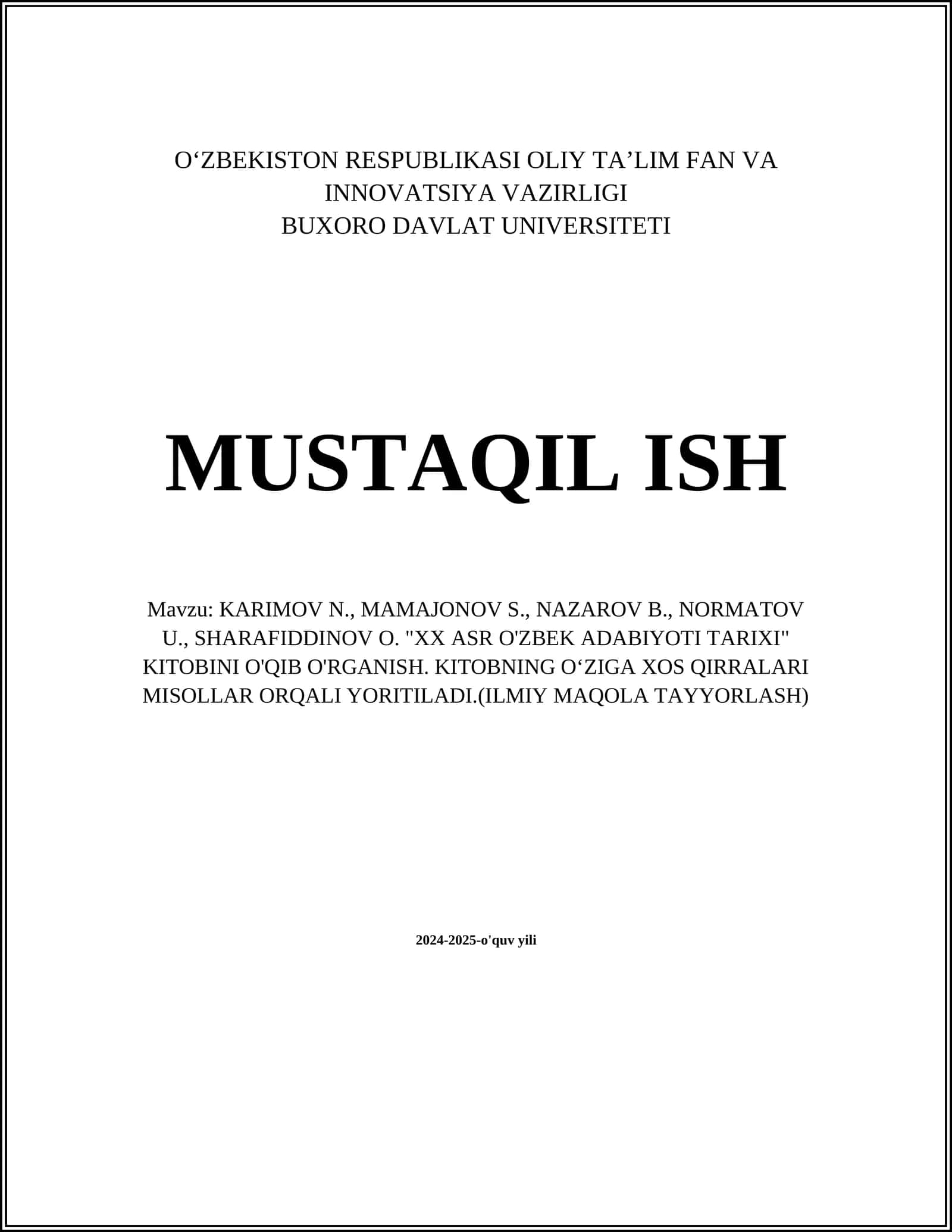 XX ASR O'ZBEK ADABIYOTI TARIXI 1