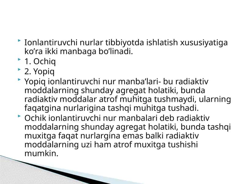 Ionlantiruvchi nurlar tibbiyotda ishlatish 1