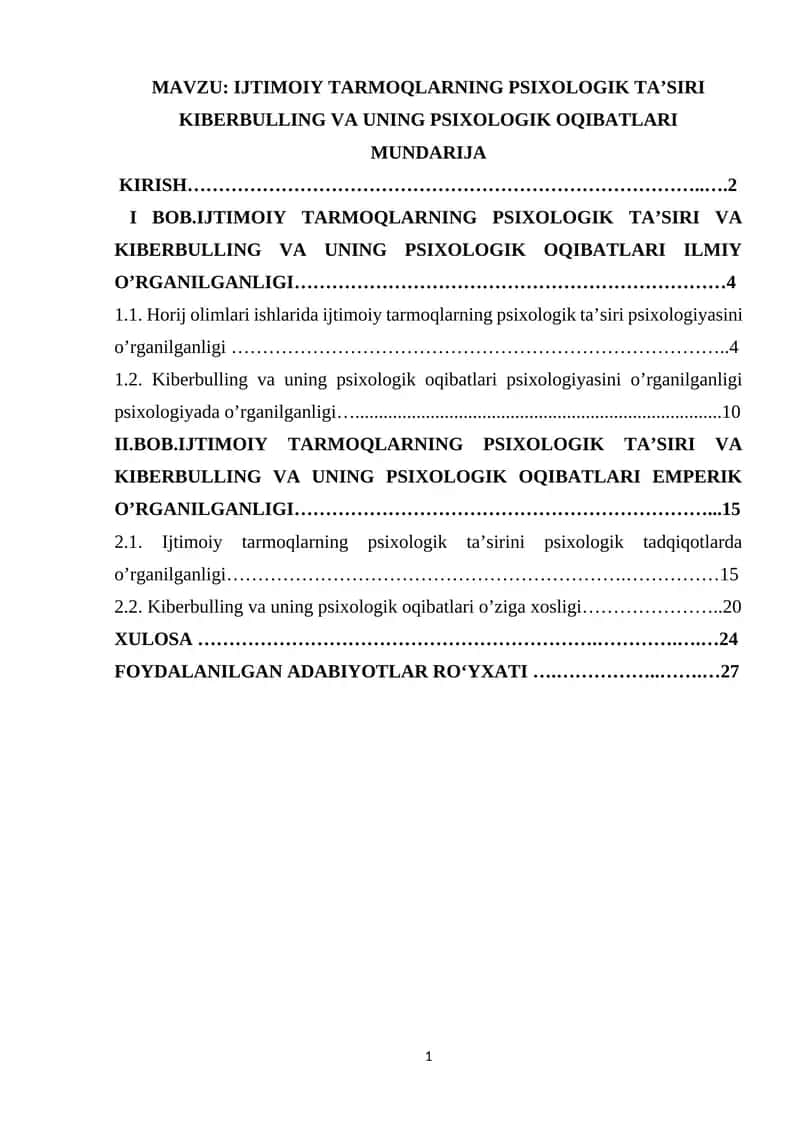 IJTIMOIY TARMOQLARNING PSIXOLOGIK TA’SIRI KIBERBULLING VA UNING PSIXOLOGIK OQIBATLARI 1