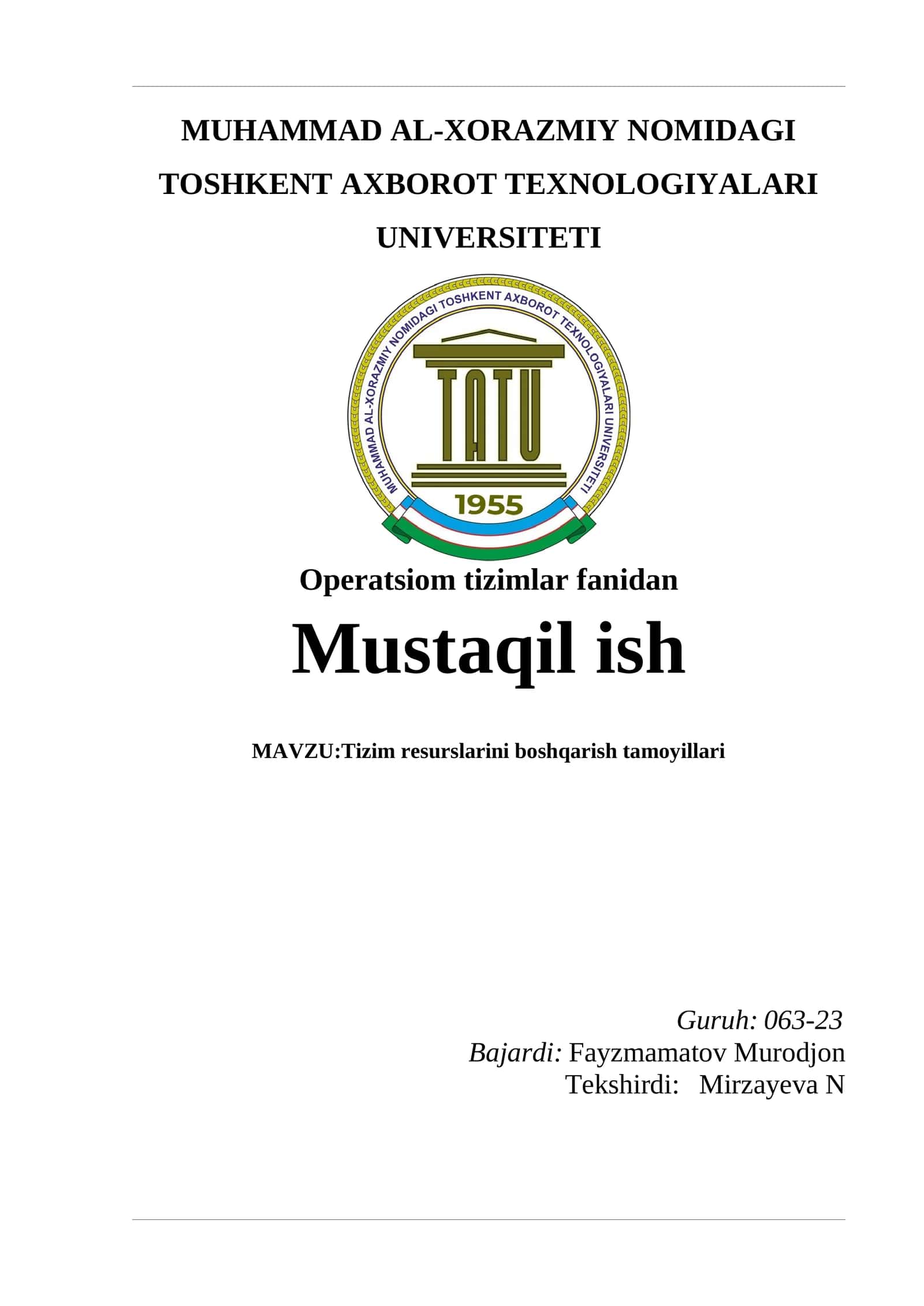 Tizim resurslarini boshqarish tamoyillari 1