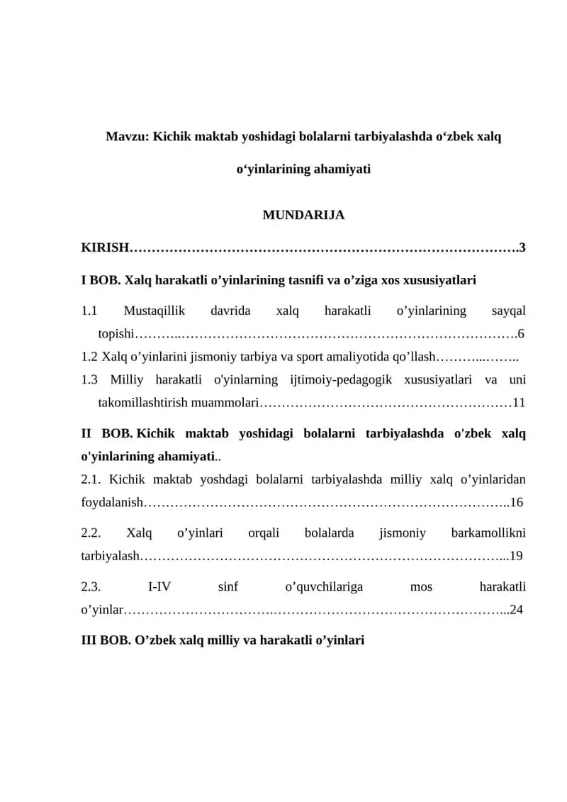 Kichik maktab yoshidagi bolalarni tarbiyalashda o'zbek xalq oyinlarining ahamiyati. 1