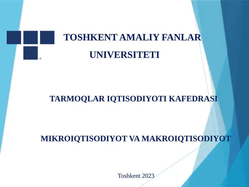 TARMOQLAR IQTISODIYOTI KAFEDRASI MIKROIQTISODIYOT VA MAKROIQTISODIYOT Toshkent 2023 5-мавзу. Индивидуал ва бозор талаби 1