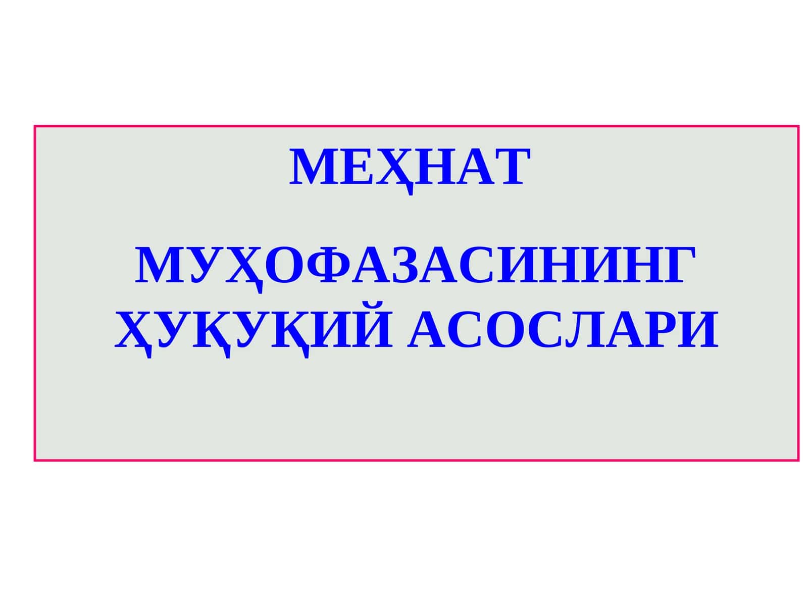 МЕҲНАТ МУҲОФАЗАСИНИНГ ҲУҚУҚИЙ АСОСЛАРИ SLAYD 1