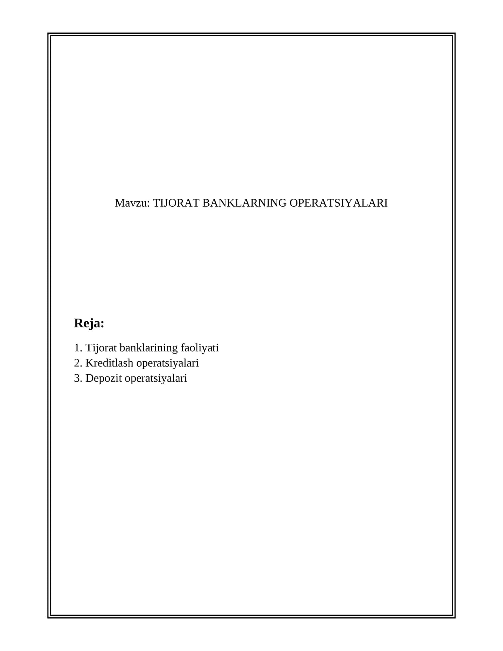 TIJORAT BANKLARNING OPERATSIYALARI 1
