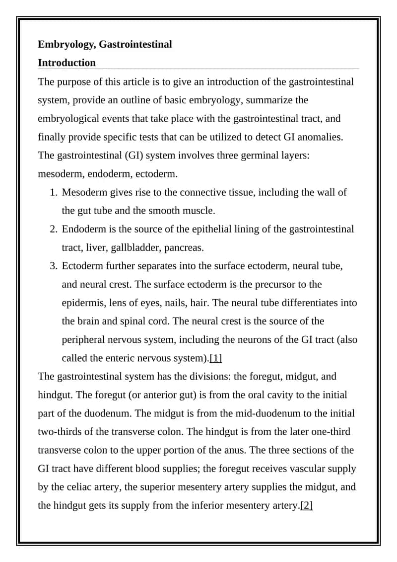 Embryology and Gastrointestinal System Introduction 1