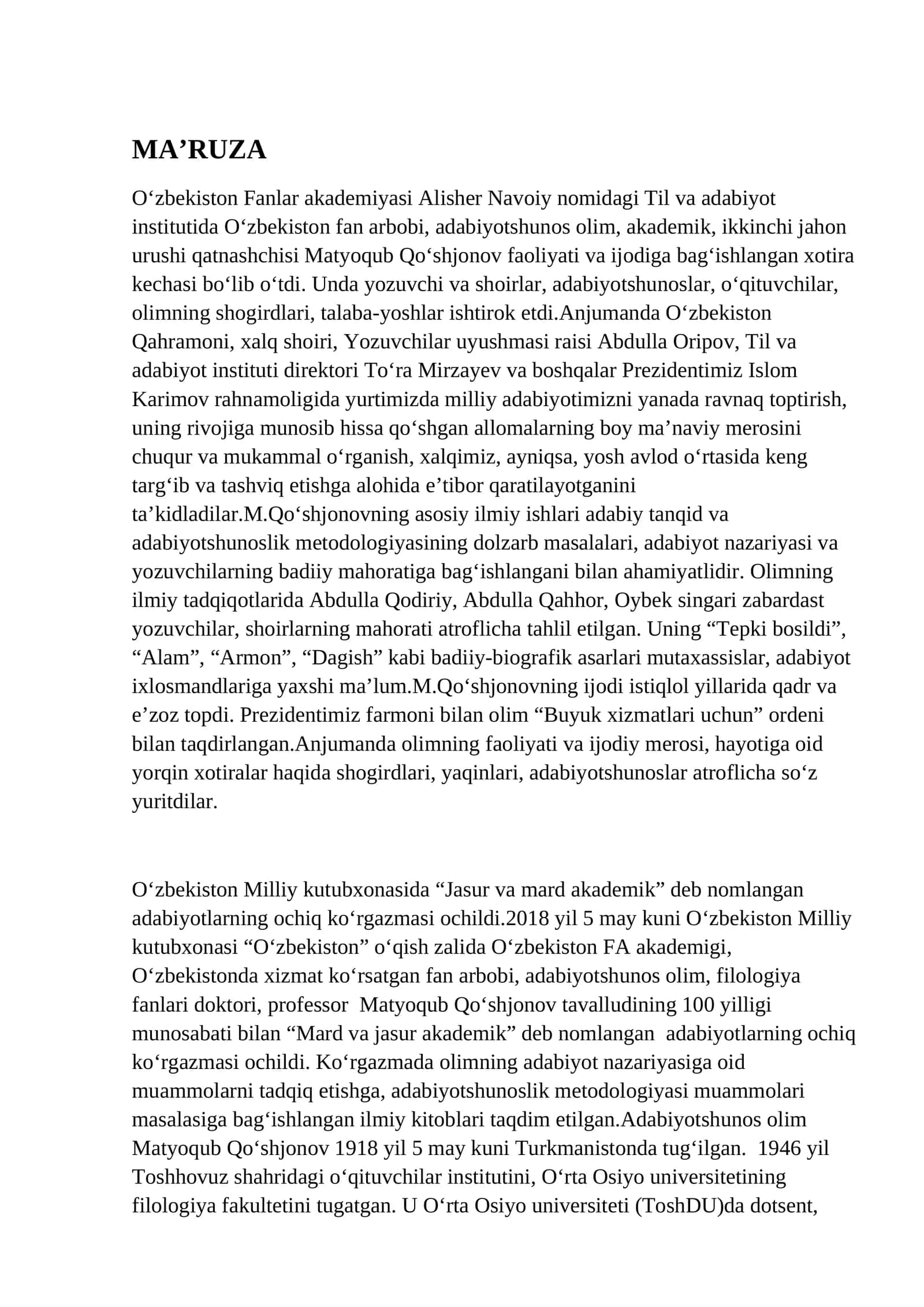 O‘zbekiston Fanlar akademiyasi Alisher Navoiy nomidagi Til va adabiyot institutida 1