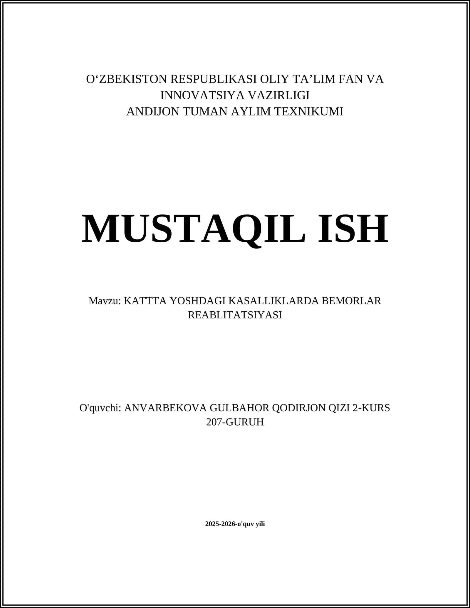 Keksa Yoshdagi Bemorlar uchun Funktsional Reabilitatsiya Tamoyillari 1