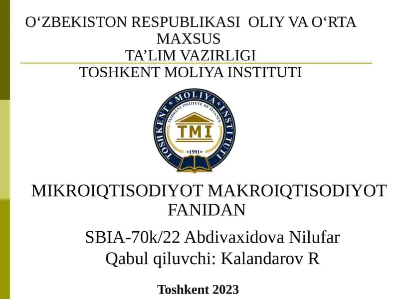 Mikro iqtisodiyot va makro iqtisodiyot fanidan 1