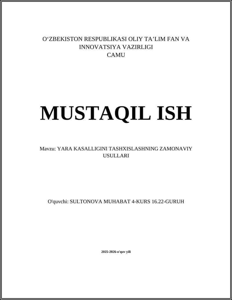 YARA KASALLIGINI TASHXISLASHNING ZAMONAVIY USULLARI 1