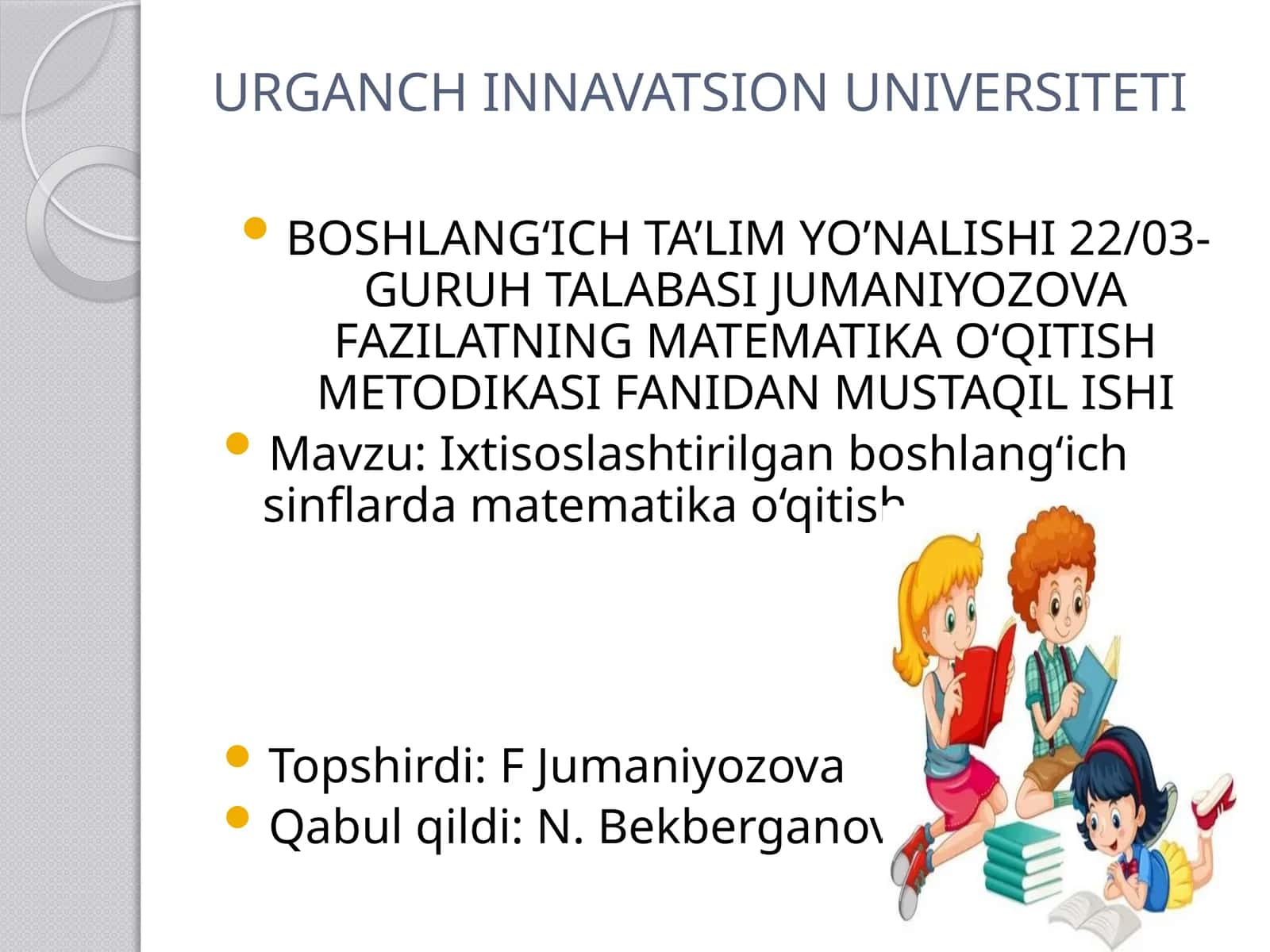 Ixtisoslashtirilgan boshlang'ich sinflarda matematika o'qitish 1