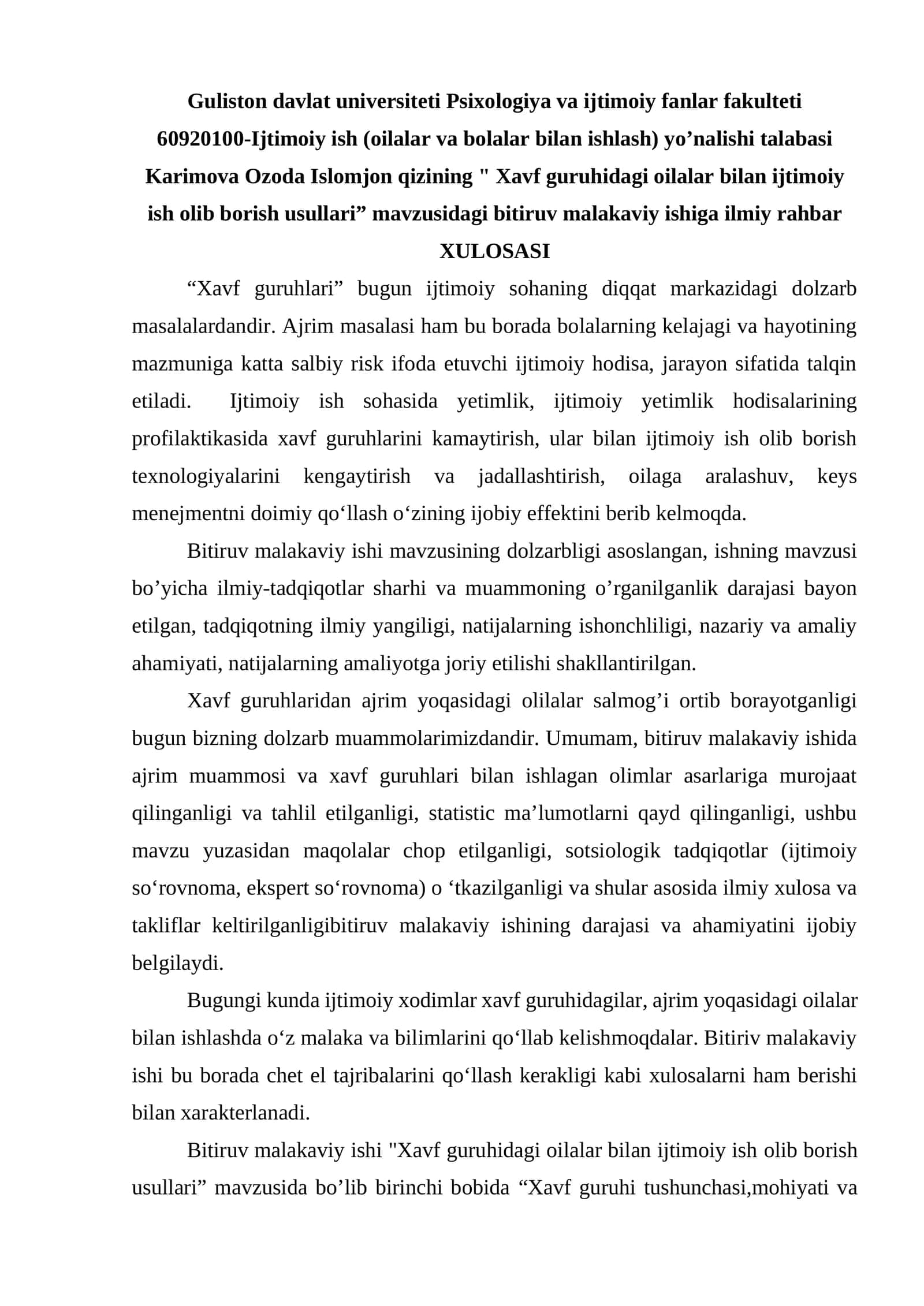 Xavf guruhidagi oilalar bilan ijtimoiy ish olib borish usullari 1