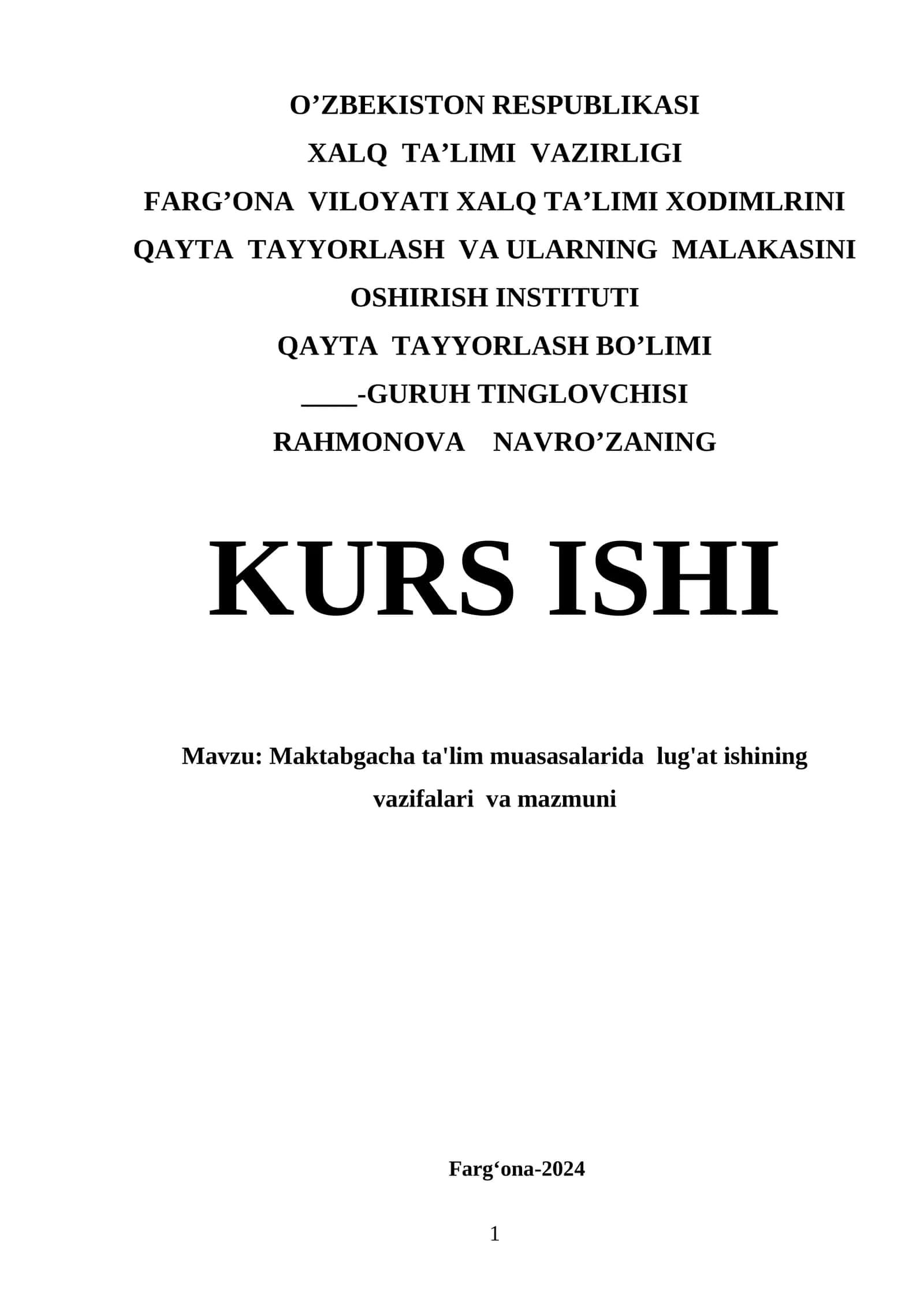 Maktabgacha ta'lim muasasalarida  lug'at ishining vazifalari  va mazmuni 1